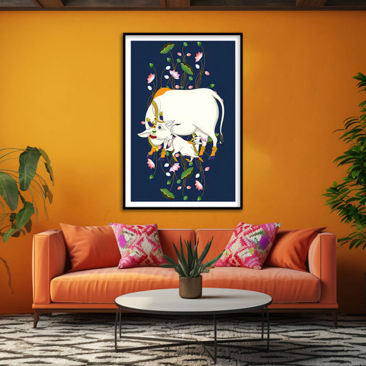The Bountiful Mother - Kamadhenu Pichwai Art | Indian Wall Art Decor