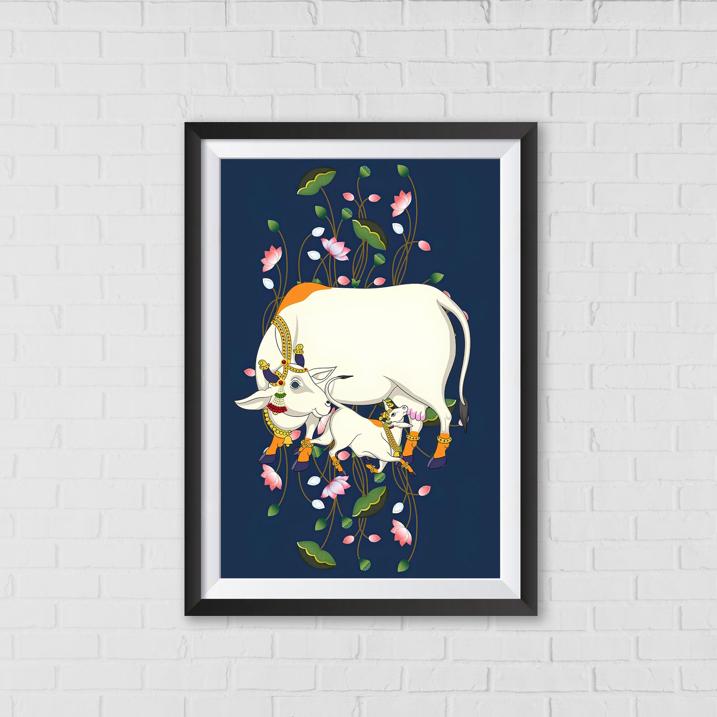 The Bountiful Mother - Kamadhenu Pichwai Art | Indian Wall Art Decor