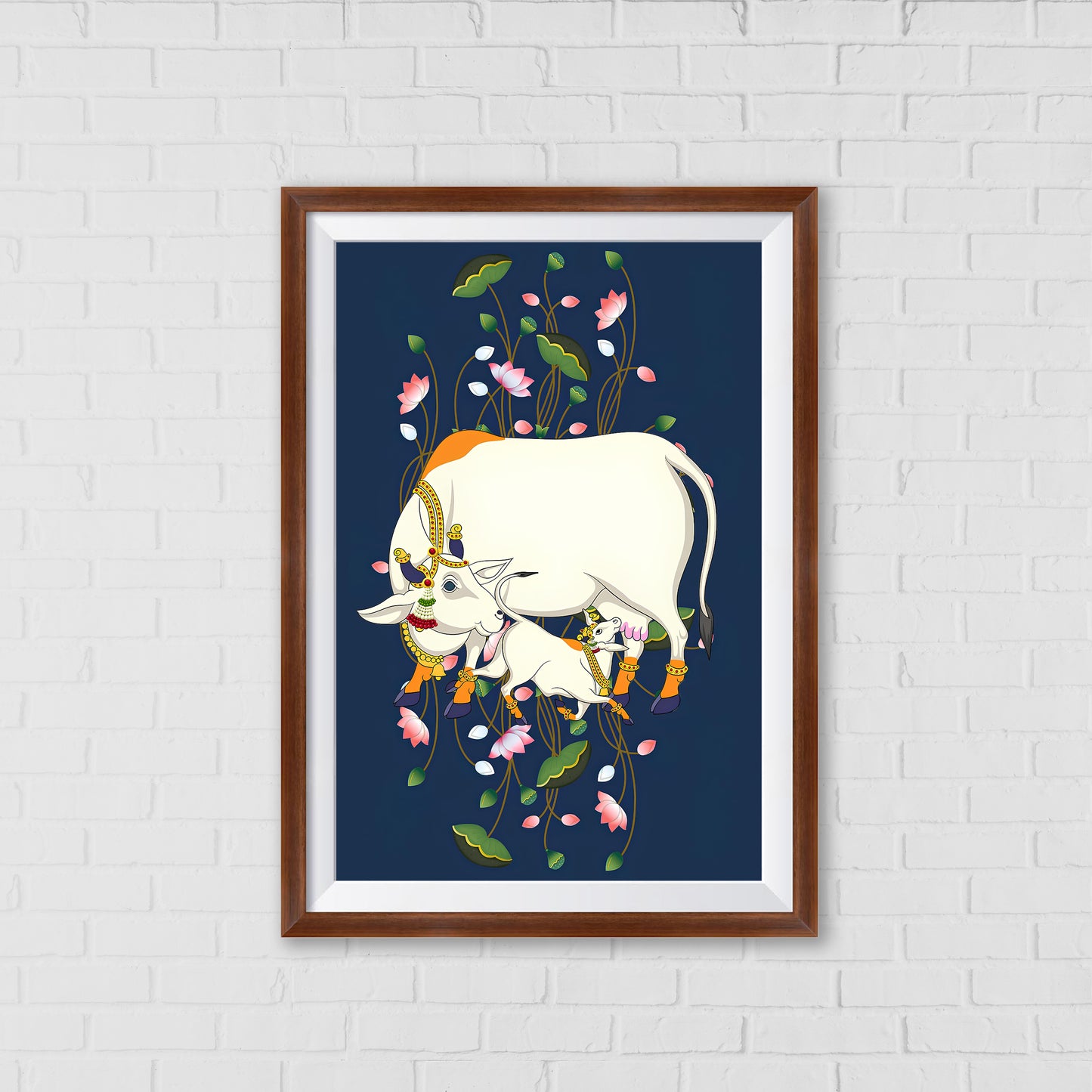 The Bountiful Mother - Kamadhenu Pichwai Art | Indian Wall Art Decor