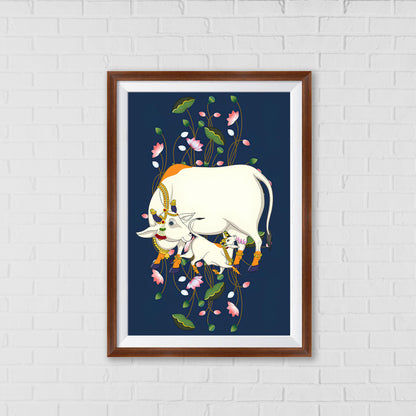 The Bountiful Mother - Kamadhenu Pichwai Art | Indian Wall Art Decor