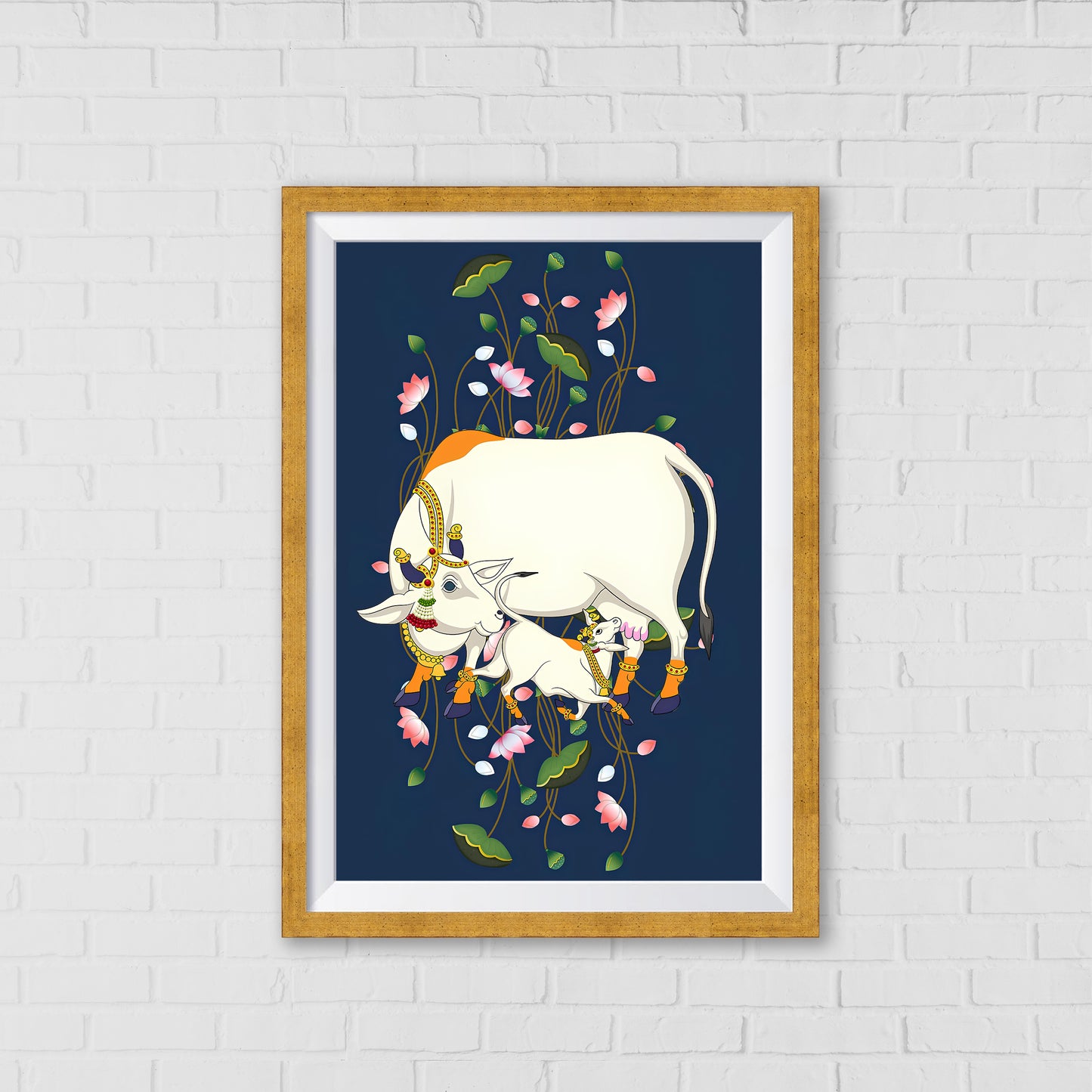 The Bountiful Mother - Kamadhenu Pichwai Art | Indian Wall Art Decor