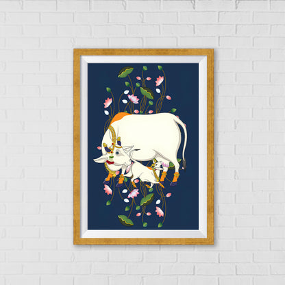 The Bountiful Mother - Kamadhenu Pichwai Art | Indian Wall Art Decor