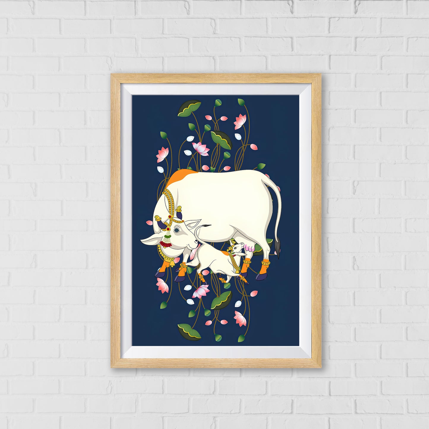 The Bountiful Mother - Kamadhenu Pichwai Art | Indian Wall Art Decor